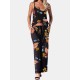 Flower Print Drawstring Pocket Strap Jumpsuit For Women Flower Print Drawstring Pocket Strap Jumpsuit For Women