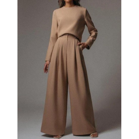 New casual long-sleeved solid color two-piece set HF1603-04-04 New casual long-sleeved solid color two-piece set HF1603-04-04