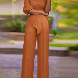 High Waist Solid Pocket Asymmetrical One Shoulder Jumpsuit